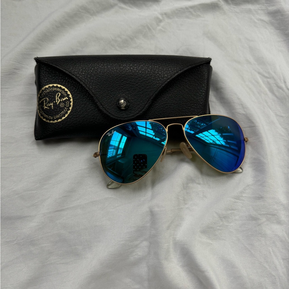 Ray-Ban Gold Frame Sunglasses with Blue Lenses
